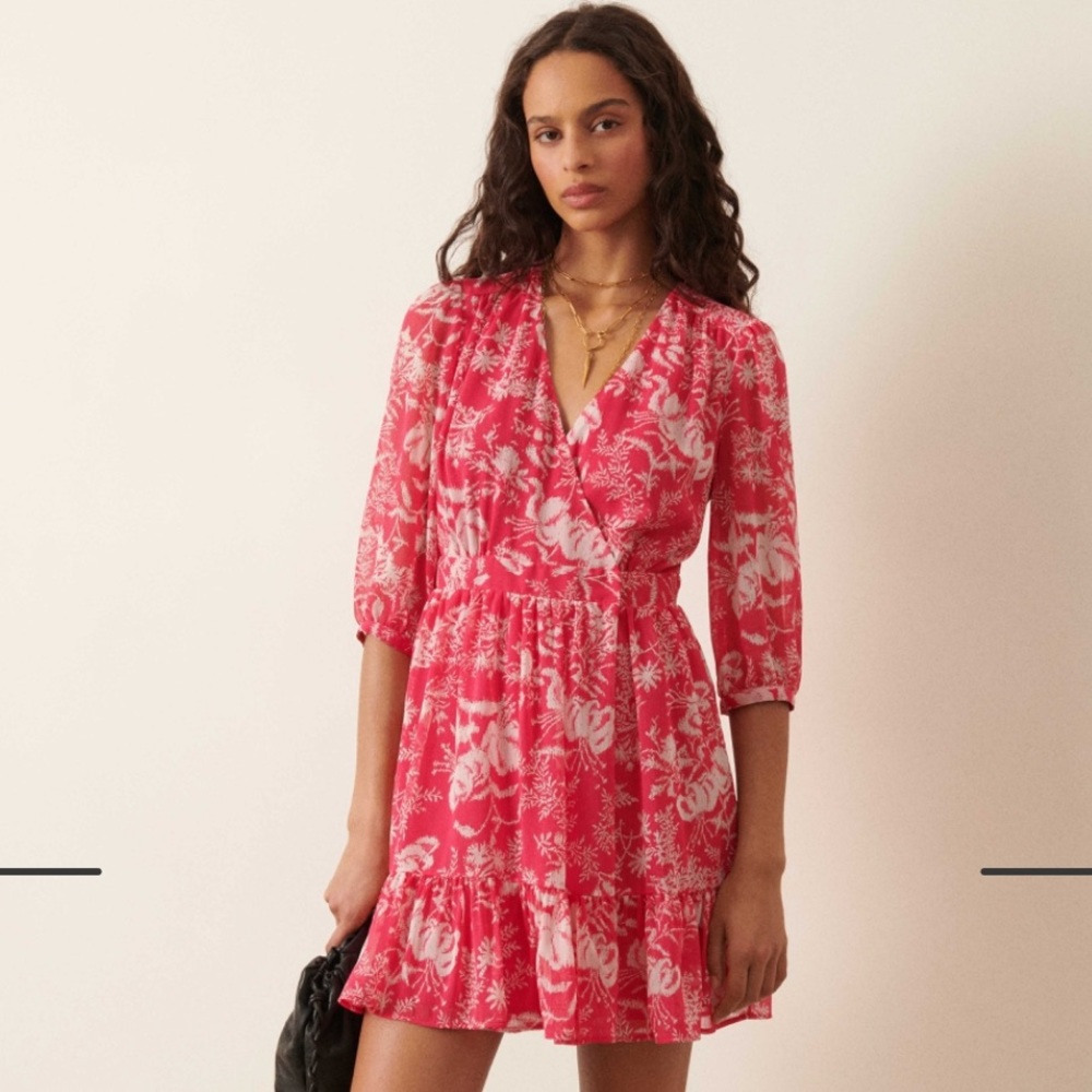 BA&SH Ulia Printed Wrap Mini Dress (Size Extra Small)